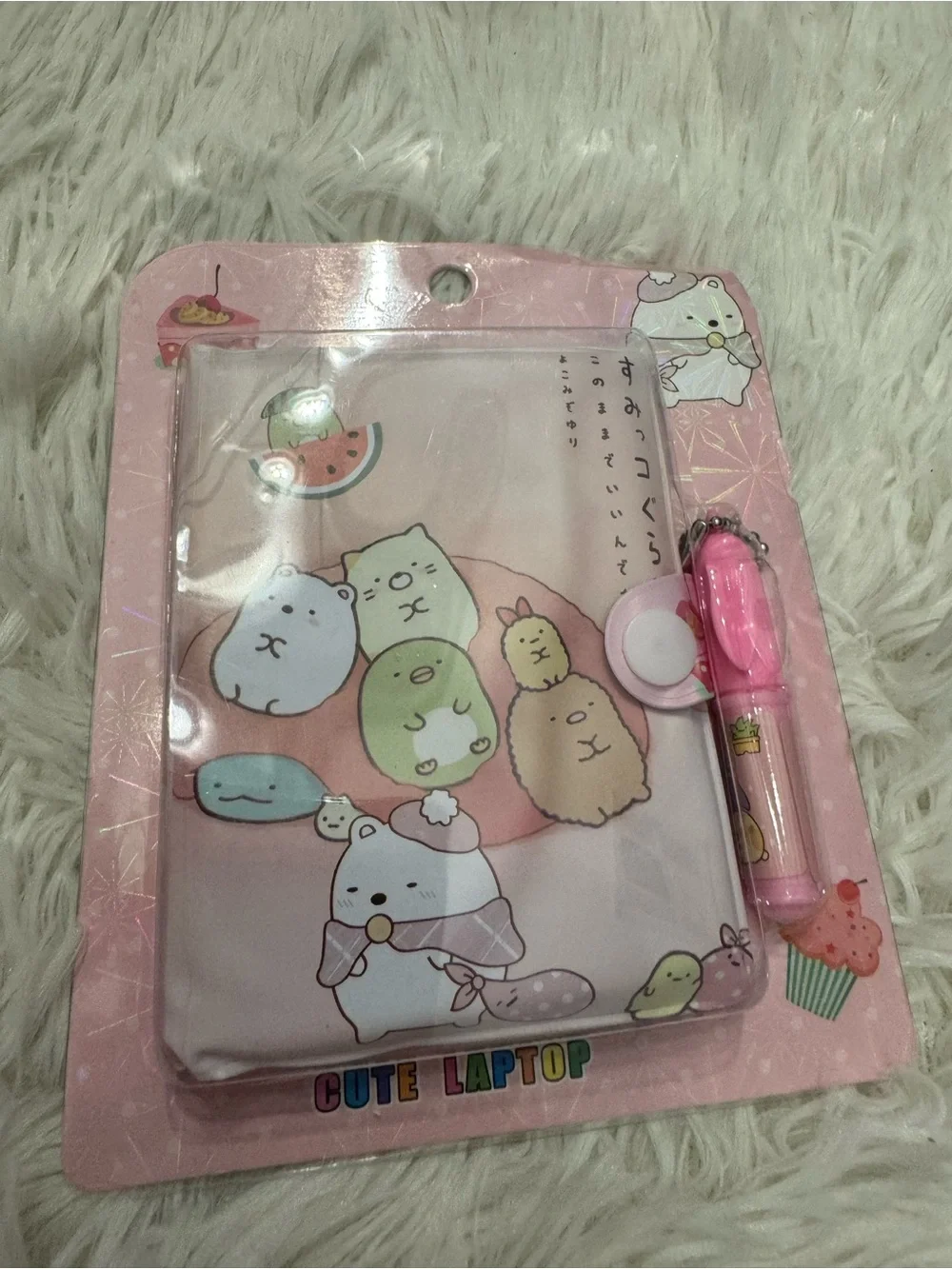 Pink Sumikko Gurashi Cute Mini notebook snap close pen keychain